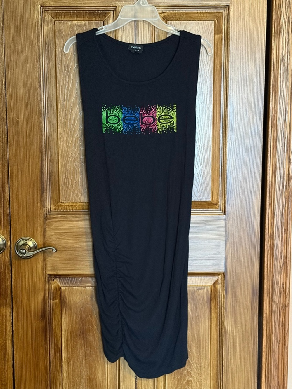 bebe Black Tank Dress with Neon Multicolor Logo